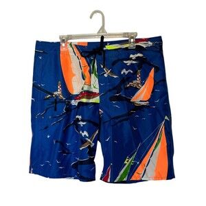 Polo Ralph Lauren RLX Swim Trunks Mens 38 Blue Nautical Sailing Shorts Swimsuit